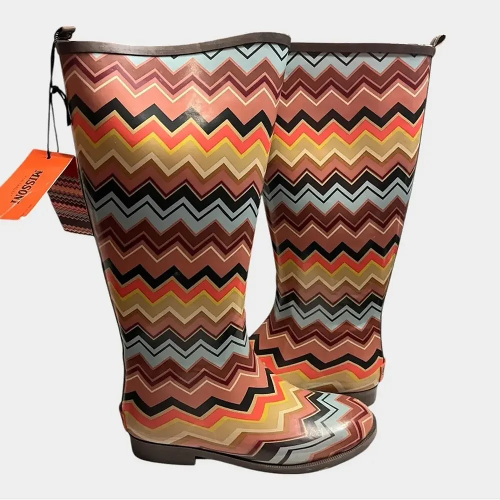 NWT MISSONI for Target Chevron Rain Boots Multicolor Size 6